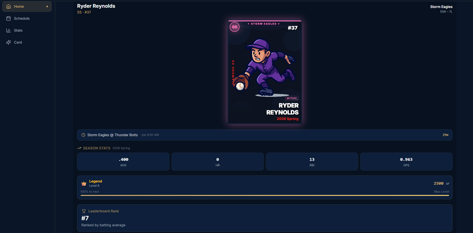 DiamondOS Collectible Player Cards — XP-based evolution across 6 tiers